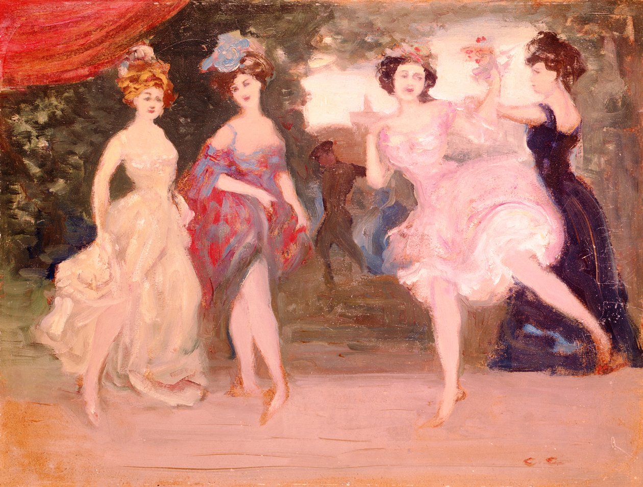 Fire dansende jenter på scenen av Charles Edward Conder