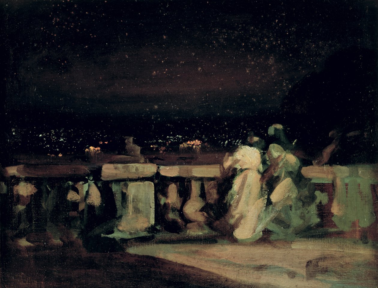 Ser på fyrverkeriet, St. Cloud (på terrassen) ca. 1893 av Charles Edward Conder
