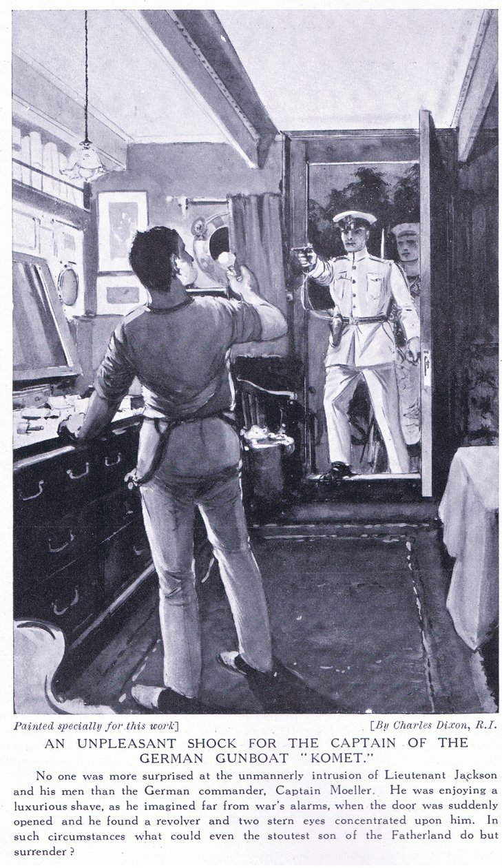 Et ubehagelig sjokk for kapteinen på den tyske kanonbåten Komet oktober 1914 av Charles Edward Dixon
