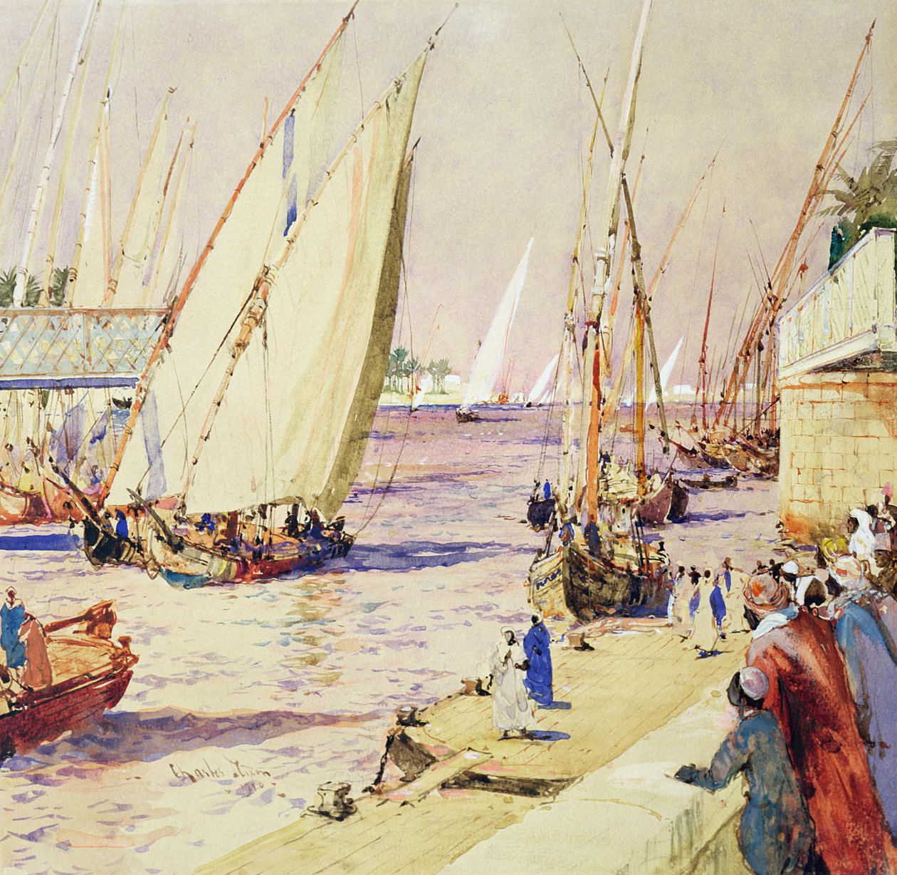 Feluccas på handelsruten, 1910 (penn og blekk og wc på papir) av Charles Edward Dixon
