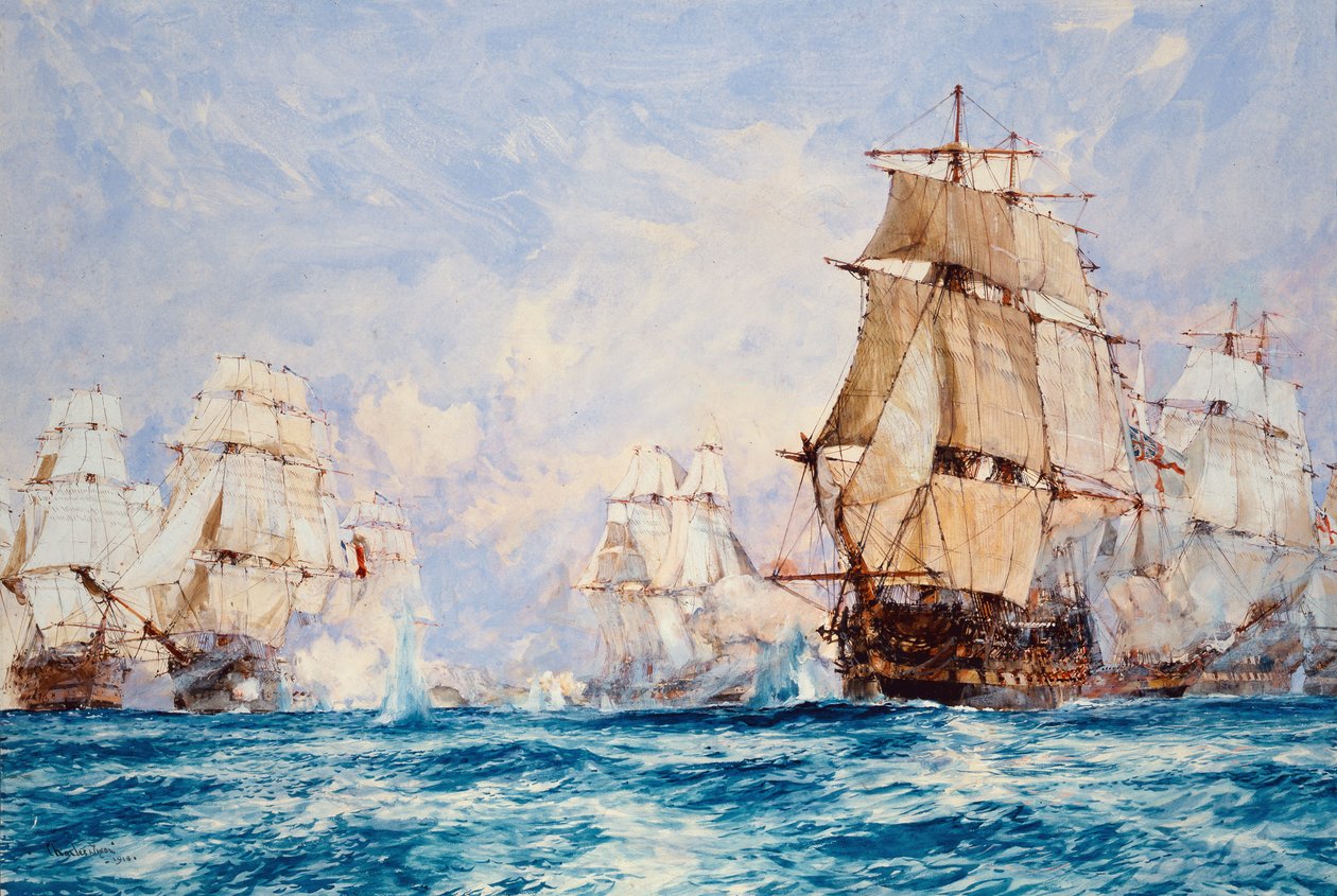 Blokaden av Toulon, handlingen utenfor Bandol i 1810, 1918 av Charles Edward Dixon