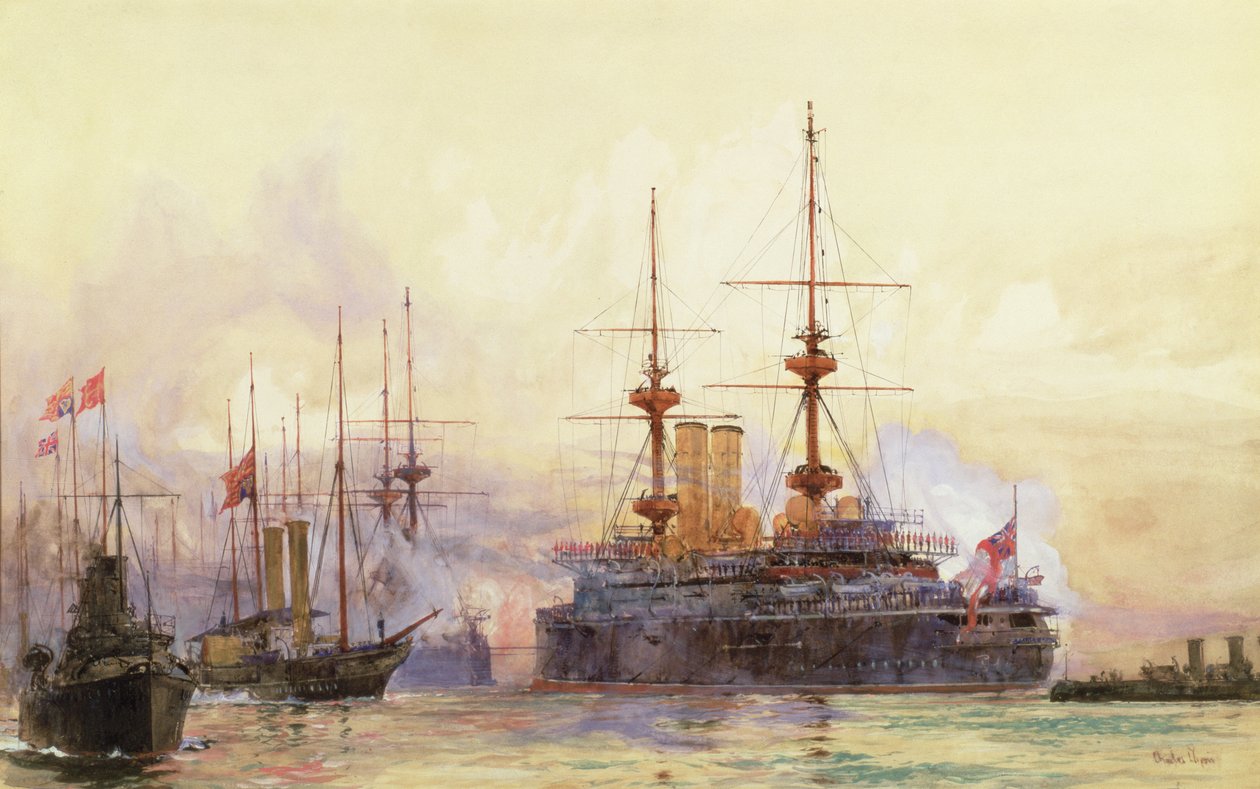 Prins George ved Spithead. The Naval Requiem of Queen Victoria av Charles Edward Dixon