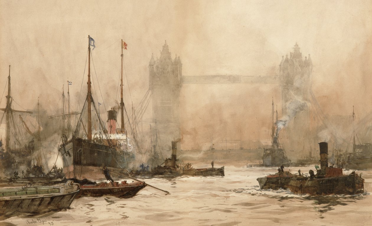 Tower Bridge fra Cherry Garden Pier, ca. 1900 av Charles Edward Dixon