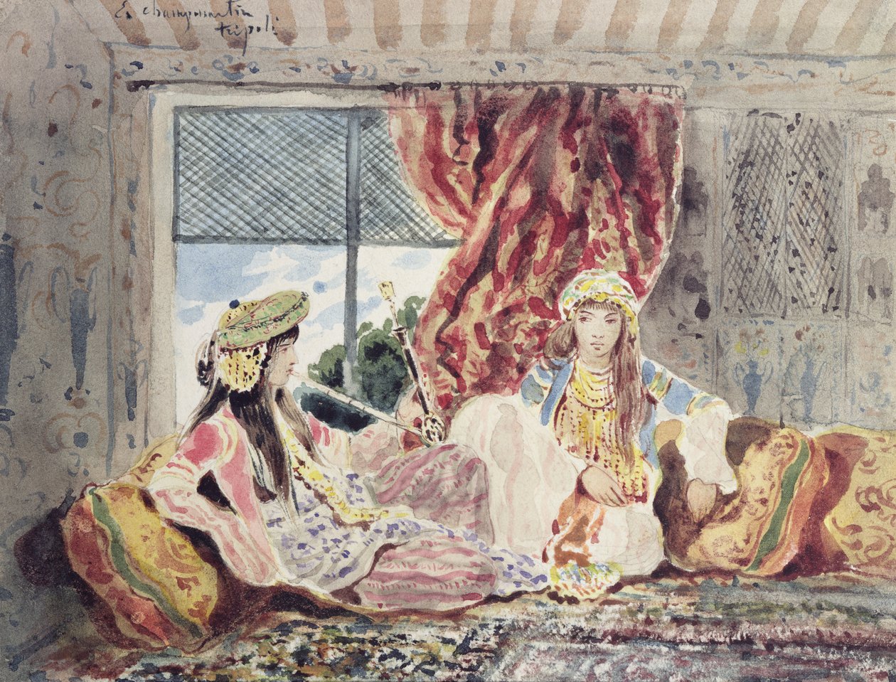 Tripoli, et harem (wc på papir) av Charles Emile Callande de Champmartin