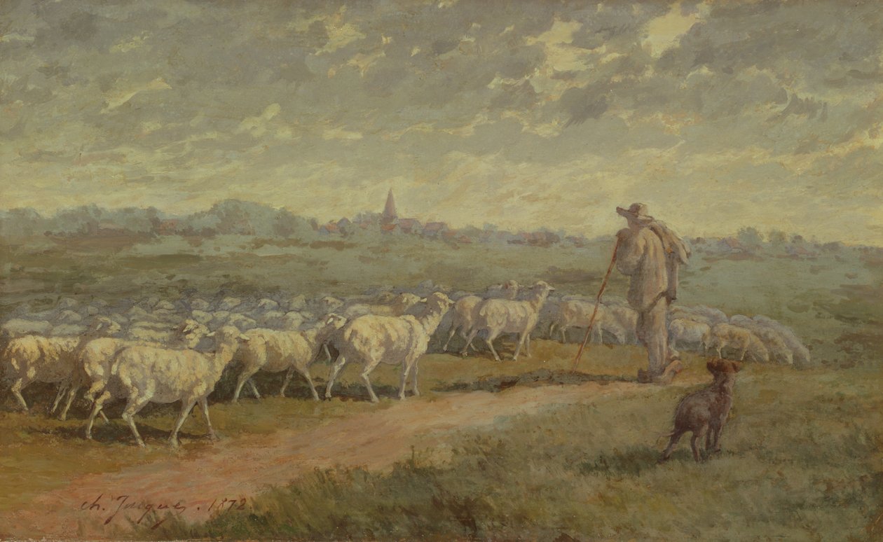Landskap med saueflokk, 1872 av Charles Emile Jacque
