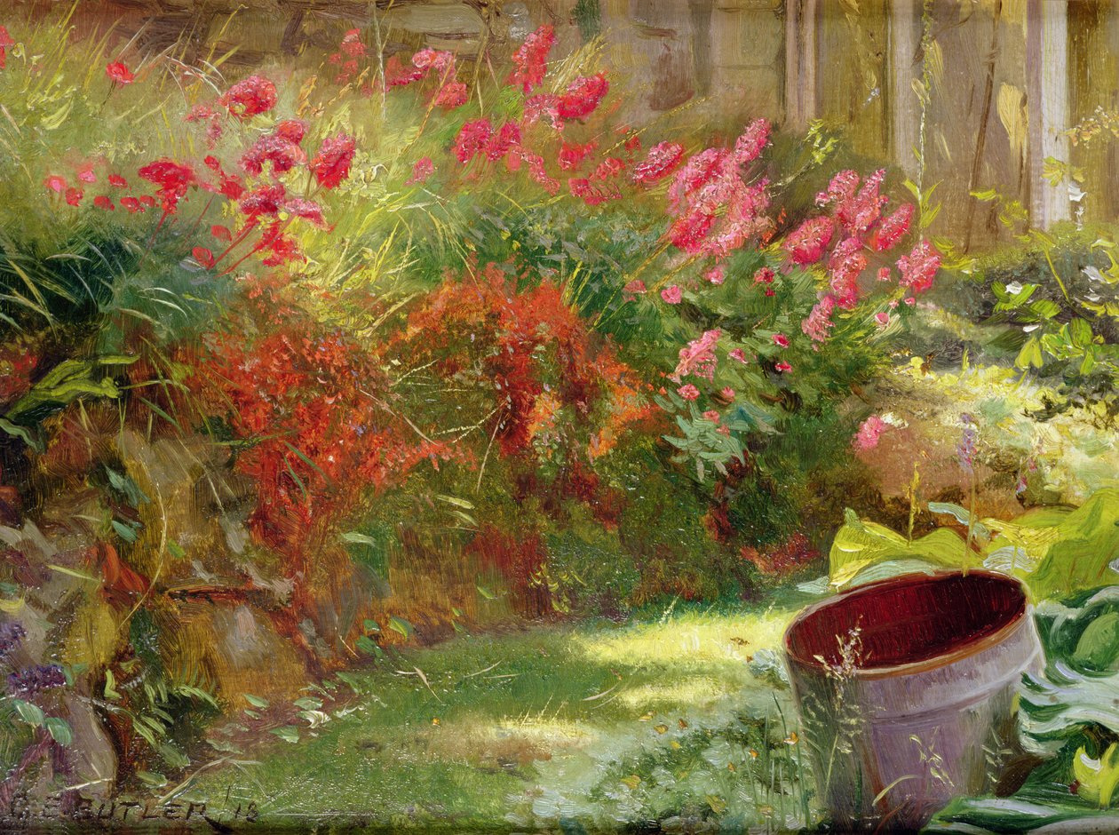 En solbelyst hage, 1918 av Charles Ernest Butler
