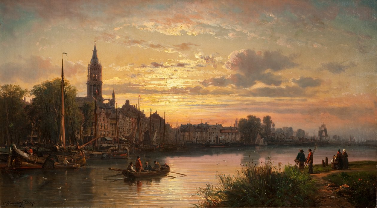 Nederlandsk solnedgangsscene, 1873 av Charles Euphrasie Kuwasseg