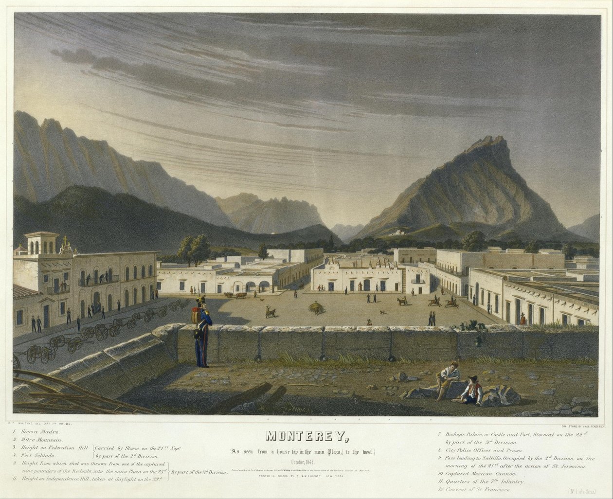 Monterey, sett fra en hustopp på hovedplassen, (mot vest) oktober 1846 ... (nr. 1 av en ser ... av Charles Fendrich