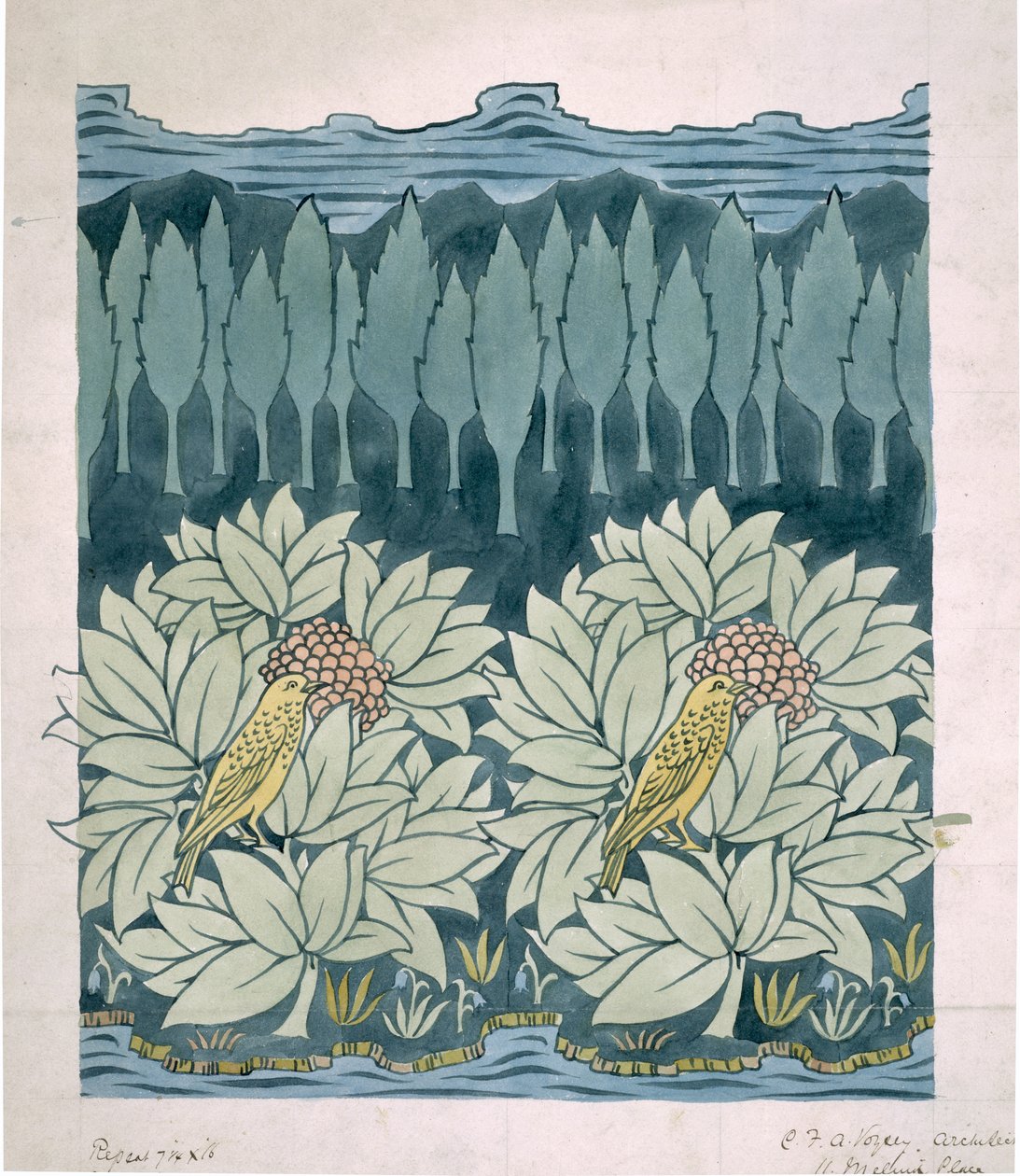 Fugler med grantrær av Charles Francis Annesley Voysey
