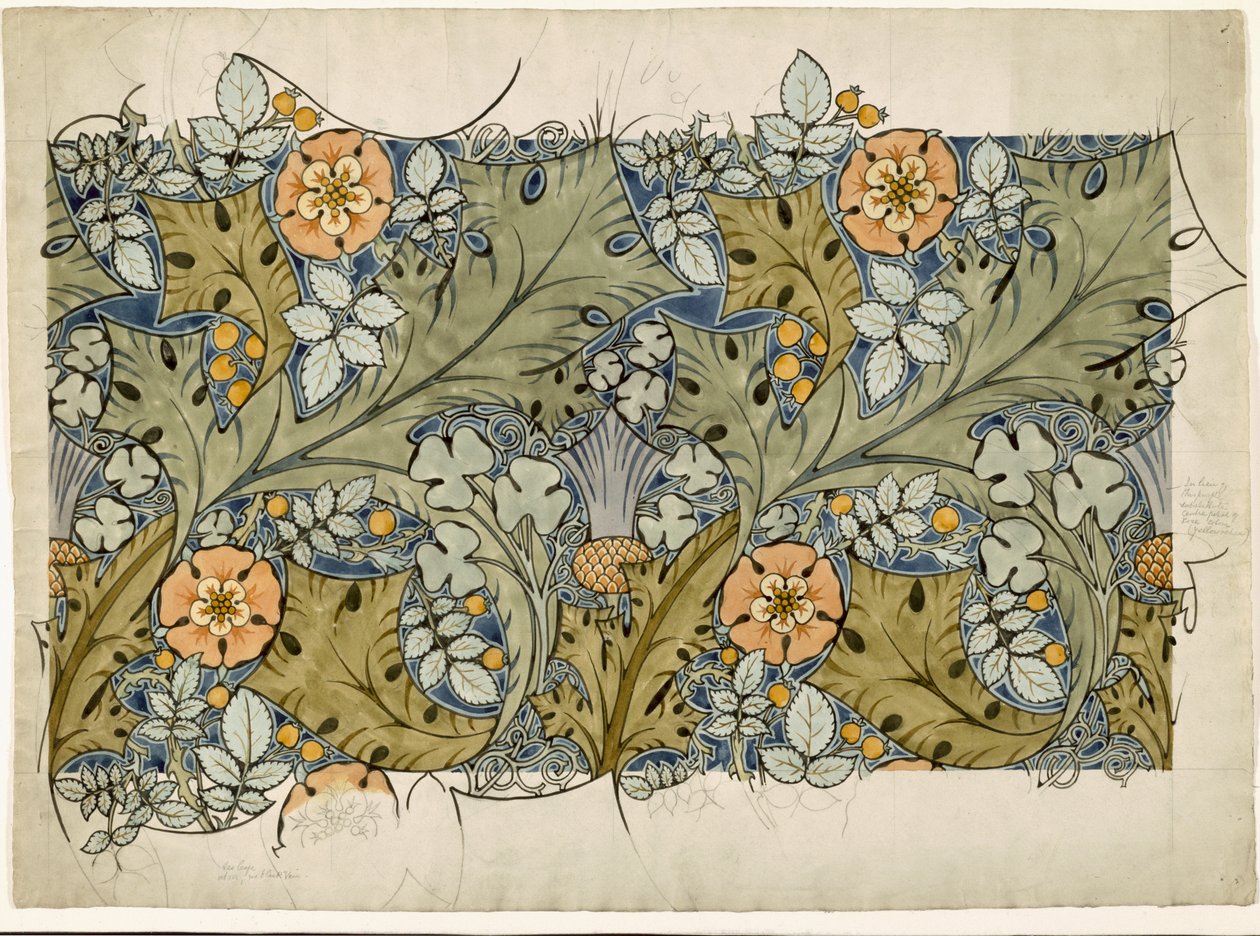 Tudorroser, tistler og shamrock (wc og blyant på papir) av Charles Francis Annesley Voysey