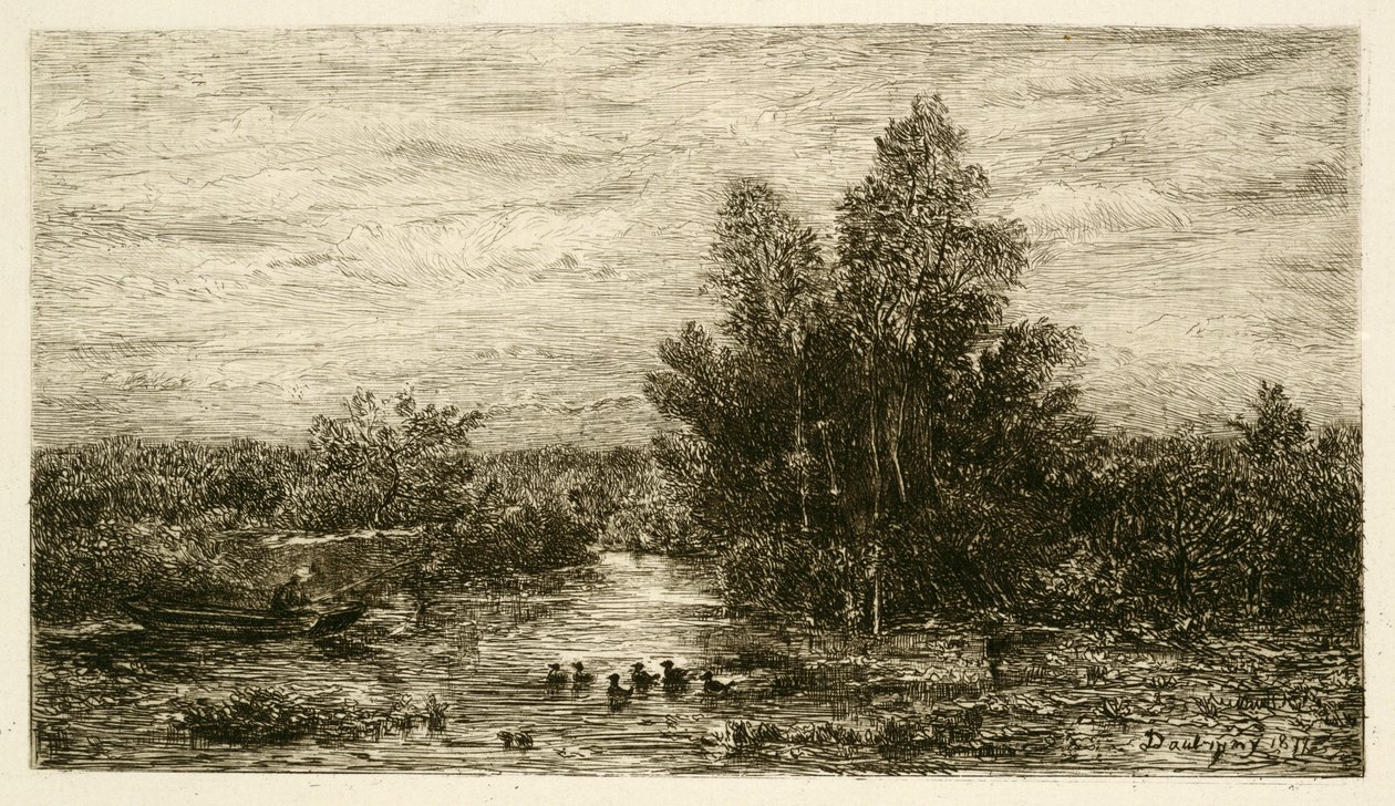 Fisherman on River with Ducks, 1878 av Charles Francois Daubigny