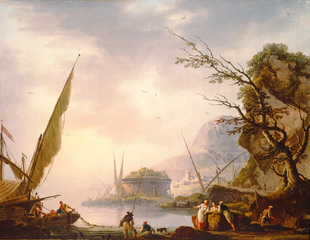 En sørlig kystscene, 1753 av Charles Francois Lacroix de Marseille