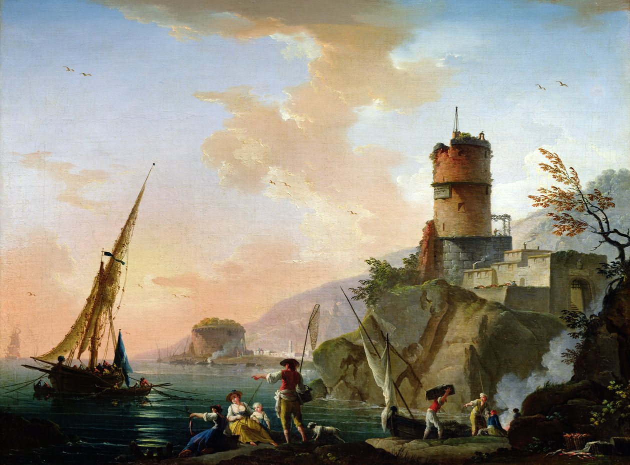 Utsikt over en middelhavshavn av Charles Francois Lacroix de Marseille