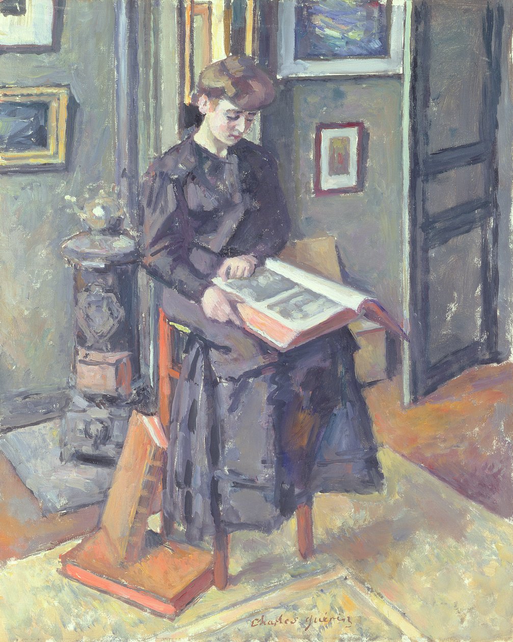 Jente som leser en bok, 1906 av Charles Guerin