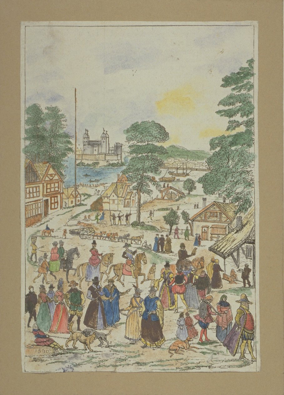 Utsikt over en fest i Fair Street, Southwark, ca. 1850 av Charles Grignion