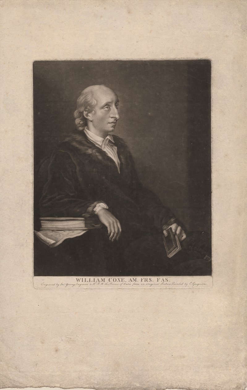 William Coxe, gravert av John Young (1755-1825), ca. 1785 (mezzotint) av Charles Grignion