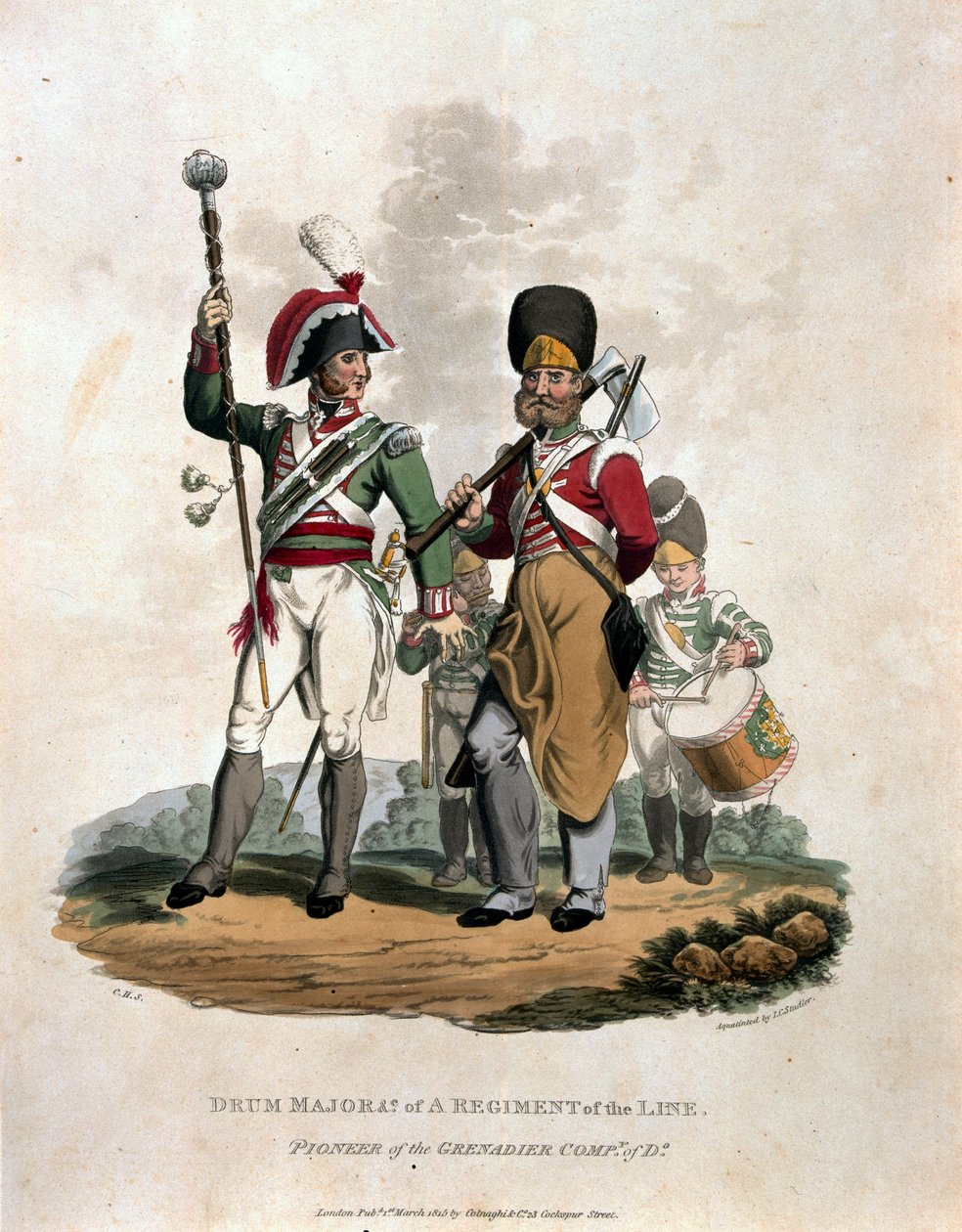 Drum Major and Co of a Regiment, of the Line with Pioneer of the Grenadier Company of D, fra 