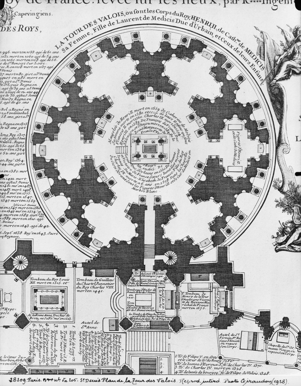 Basilica Saint-Denis, plan over Valois Tower, 1705 (se også 242815) av Charles Inselin