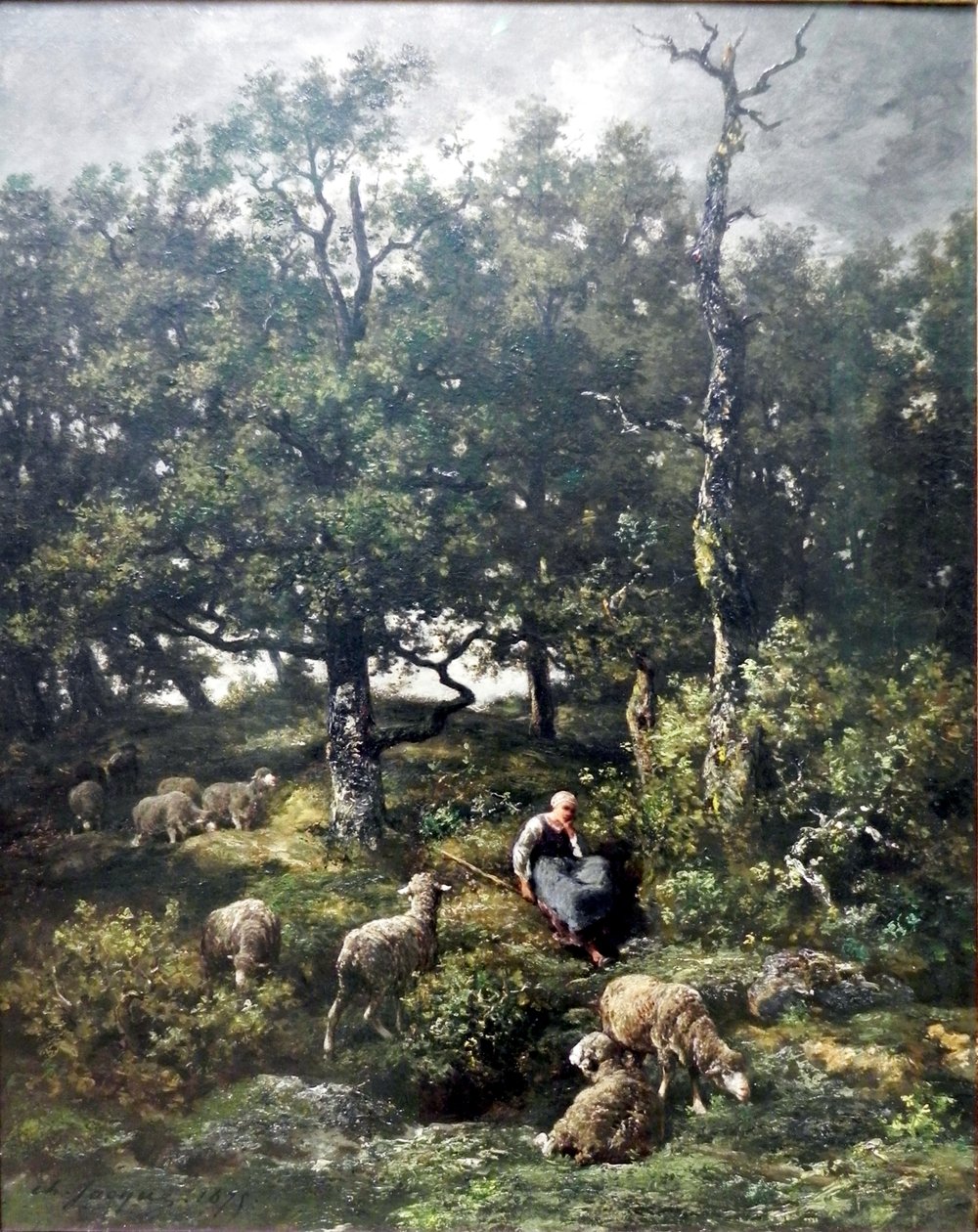 Gjeterinne med flokk av Charles Jacque