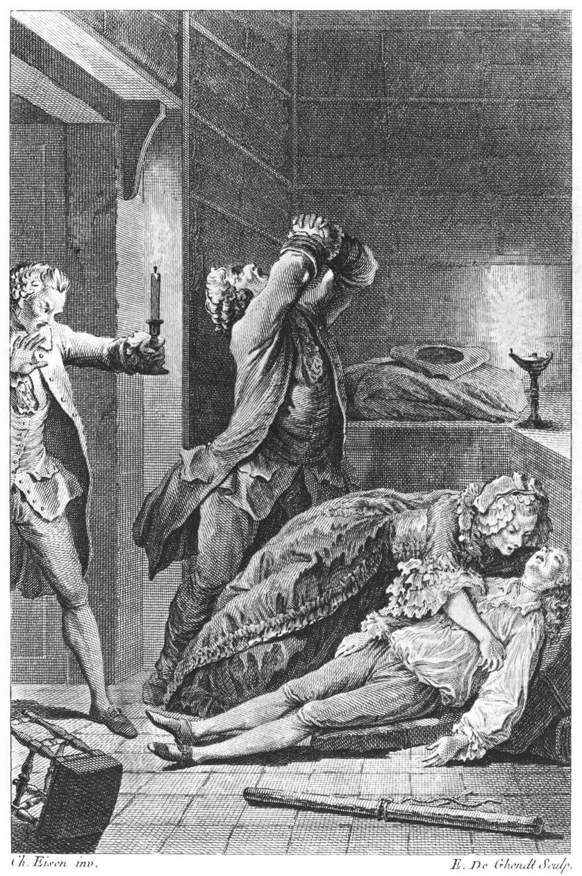 Jean Calas (1698-1762) oppdager sin døde sønn av Emmanuel Jean Nepomucene de Ghendt (1738-1815) av Charles Joseph Dominique Eisen