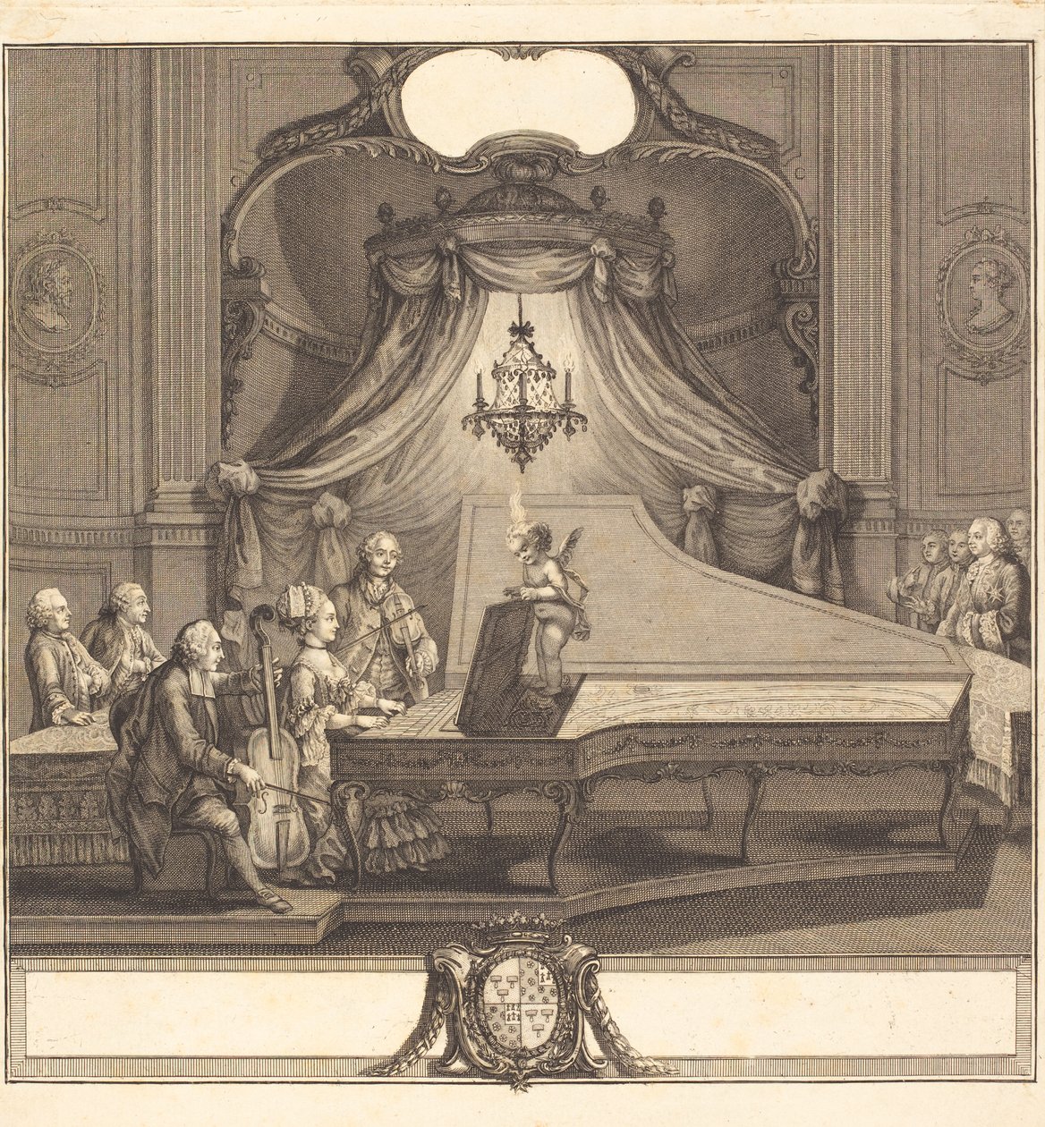 Le concert mecanique, gravering av Joseph de Longueil, 1769 (etsing og gravering) av Charles Joseph Dominique Eisen