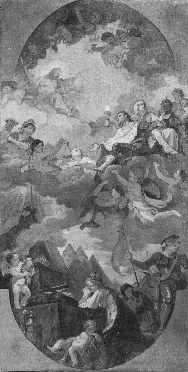 Apotheosis of St. Louis, skisse for taket til kirken San Luigi dei Francesi, Roma, 1754-56 av Charles Joseph Natoire