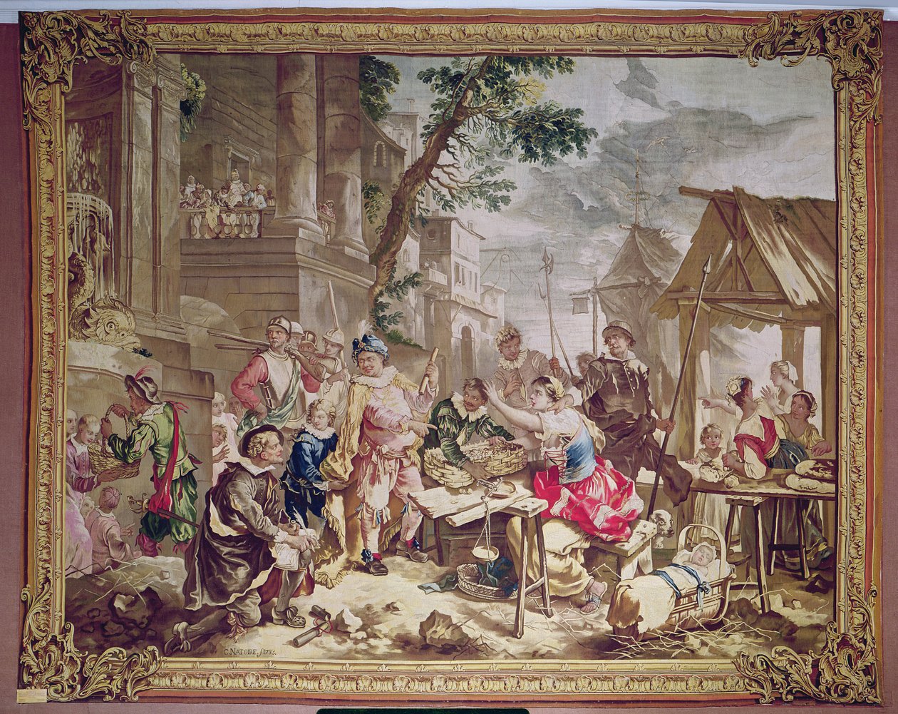 Sancho Panza og nøtteselgeren, fra historien om Don Quixote, Beauvais verksted, 1735 (teppe) av Charles Joseph Natoire