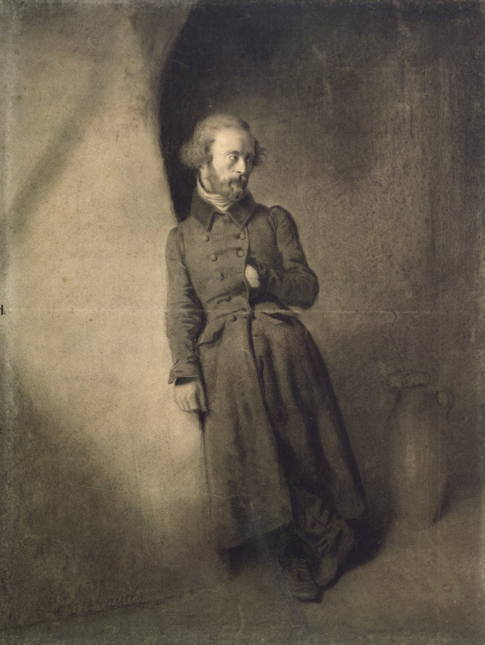 Armand Barbes (1809-70) i fengsel, 1835 (kull på papir) av Charles Joseph Travies de Villiers