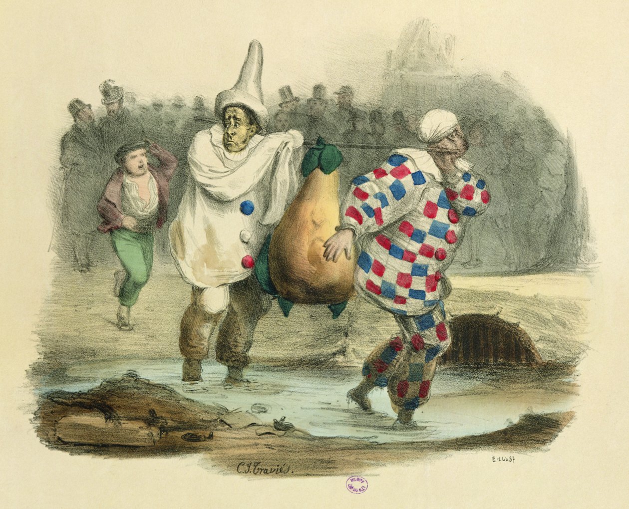 Juste Milieu skitner til seg selv, karikatur om emnet Louis-Philippe I, ca. 1850-tallet av Charles Joseph Travies de Villiers
