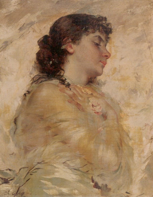 Portrett av en ung kvinne i profil av Charles Joshua Chaplin
