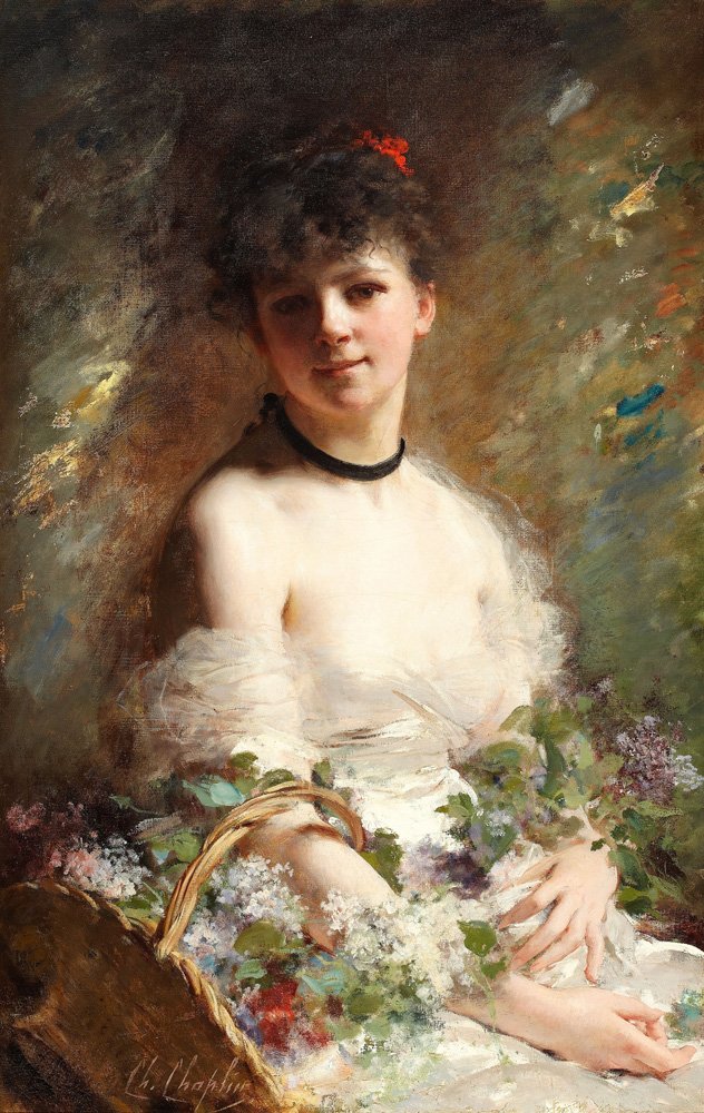 Ung kvinne med blomsterkurv av Charles Joshua Chaplin