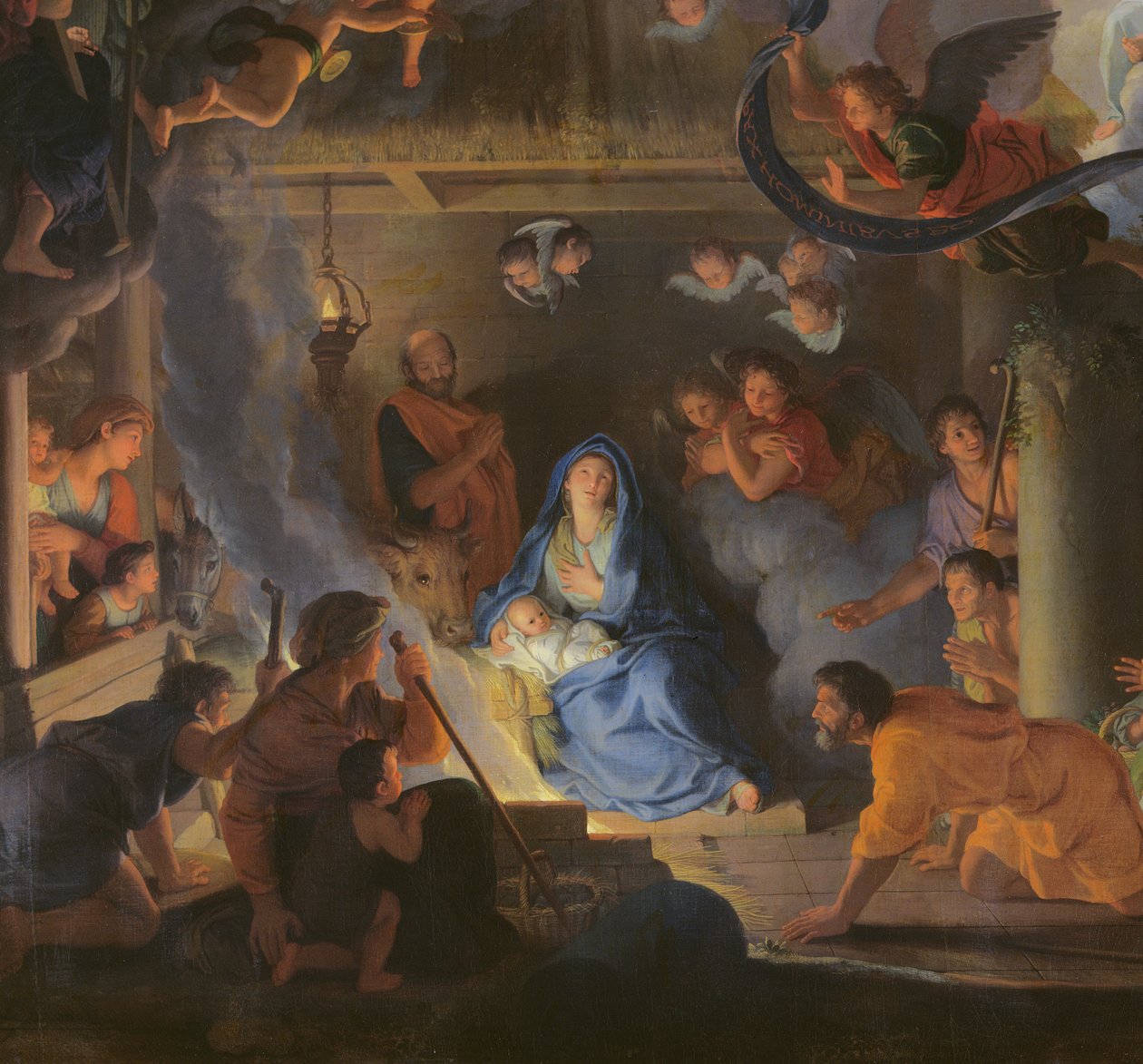 Adoration of the Shepherds, 1689 olje på lerret detalj av 70517 av Charles Le Brun