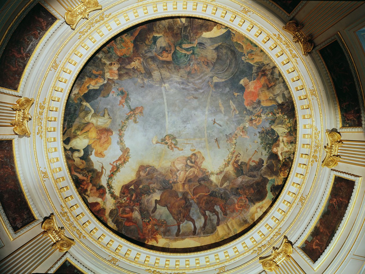 Tak som viser gudinnen Aurora (olje på lerret med bakside) av Charles Le Brun