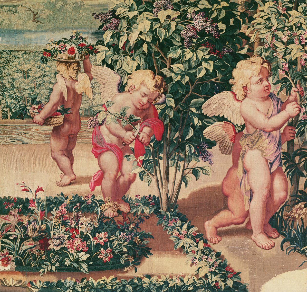 Children Gardening (etter en tegneserie av Le Brun), vevd på Atelier des Gobelins (ullteppe) av Charles Le Brun