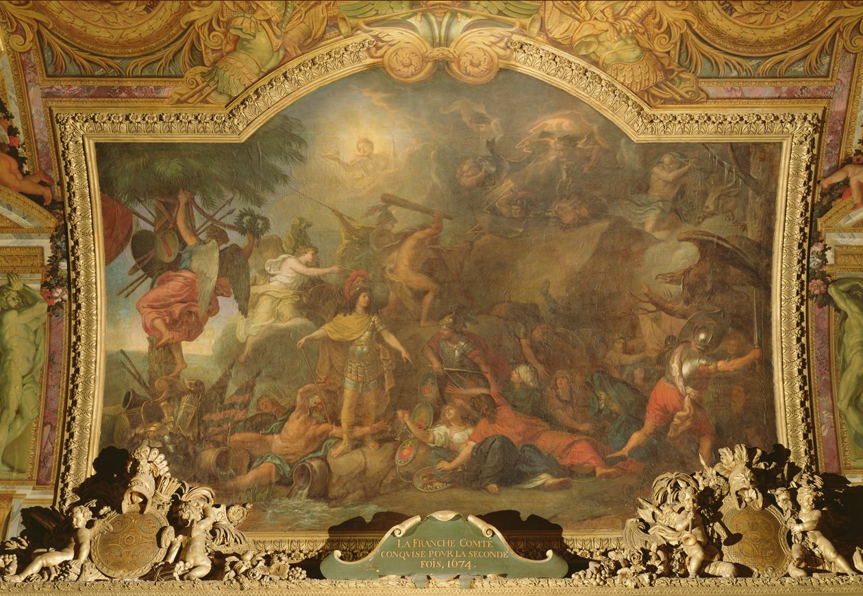 Franche-Comte erobret for andre gang, takmaleri fra Galerie des Glaces av Charles Le Brun