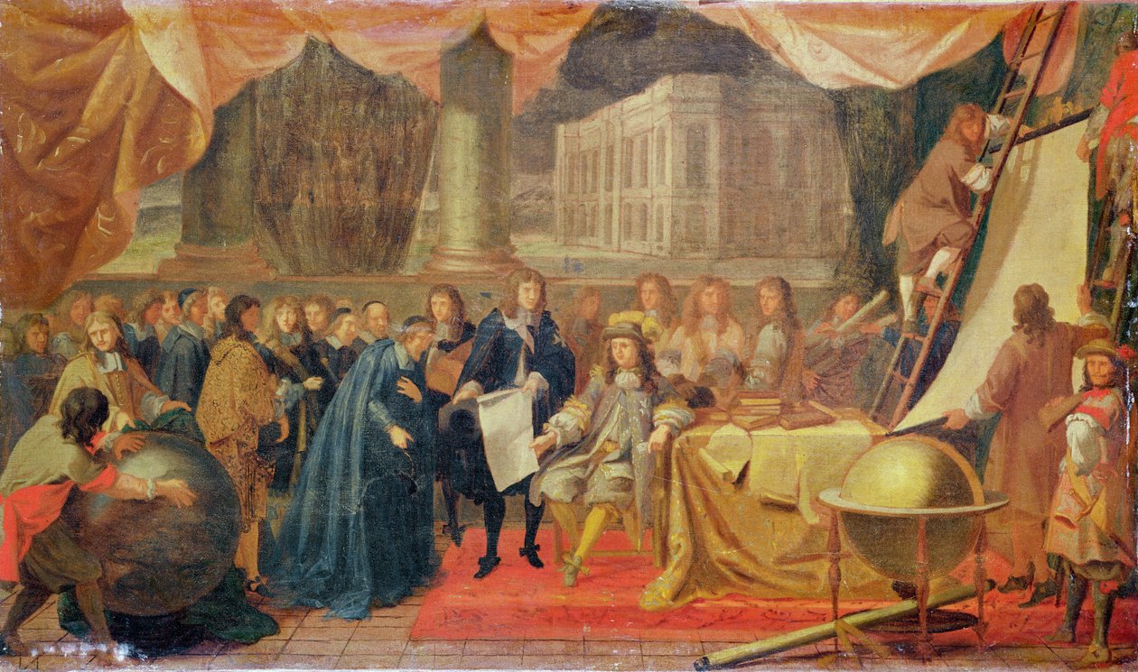 Studie for etableringen av Academie des Sciences i 1666 og Foundation of the Observatory i 1667 av Charles Le Brun