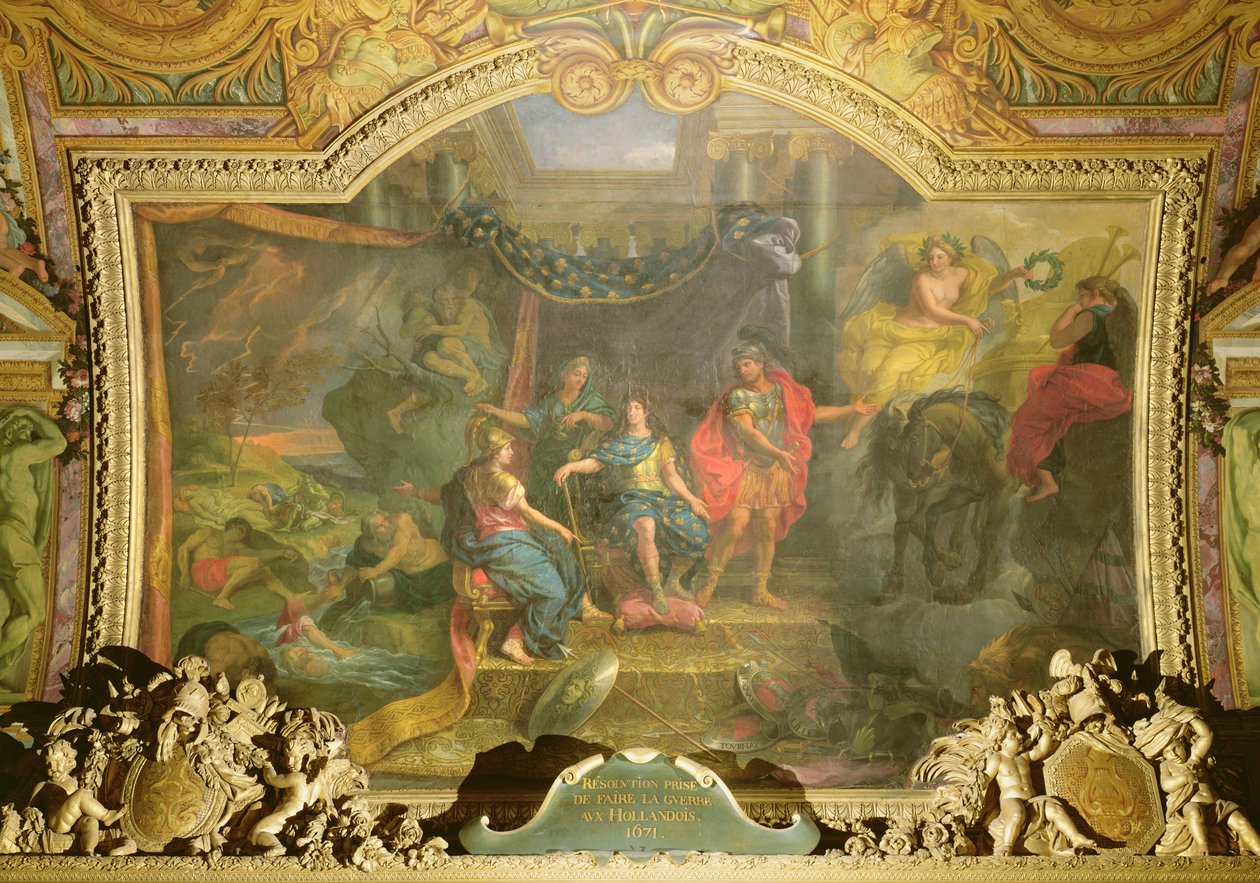 Beslutningen om å føre krig mot nederlenderne i 1671, takmaleri fra Galerie des Glaces av Charles Le Brun