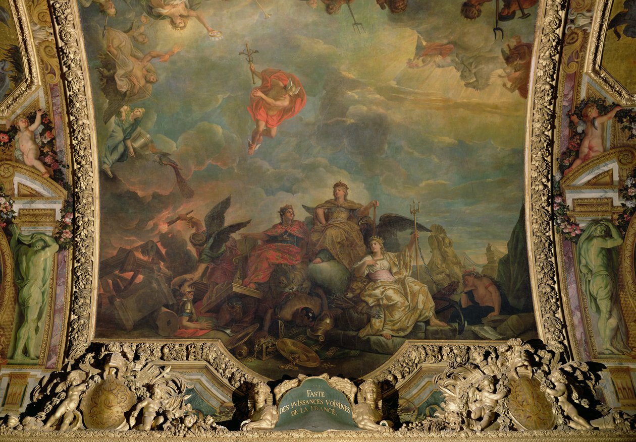 De velstående nabomaktene i Frankrike, takmaleri fra Galerie des Glaces av Charles Le Brun
