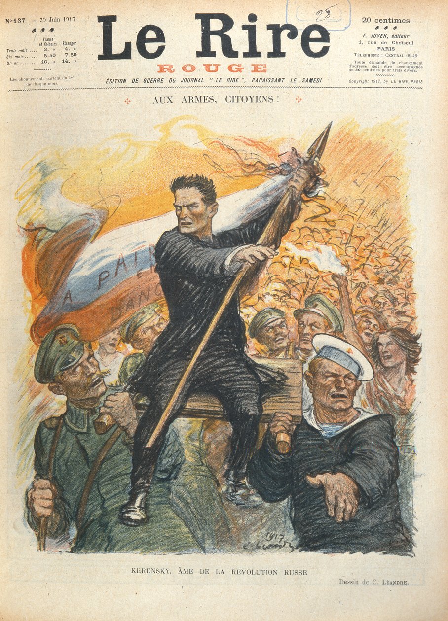 Karikatur av Alexander Kerensky (1881-1970), forside av det franske magasinet 