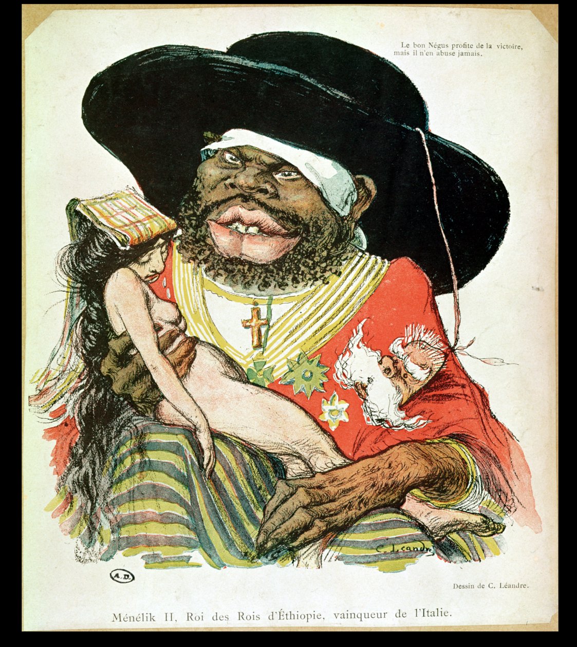 Karikatur av Negus i Etiopia, Menelik II (1844-1913), fra magasinet 