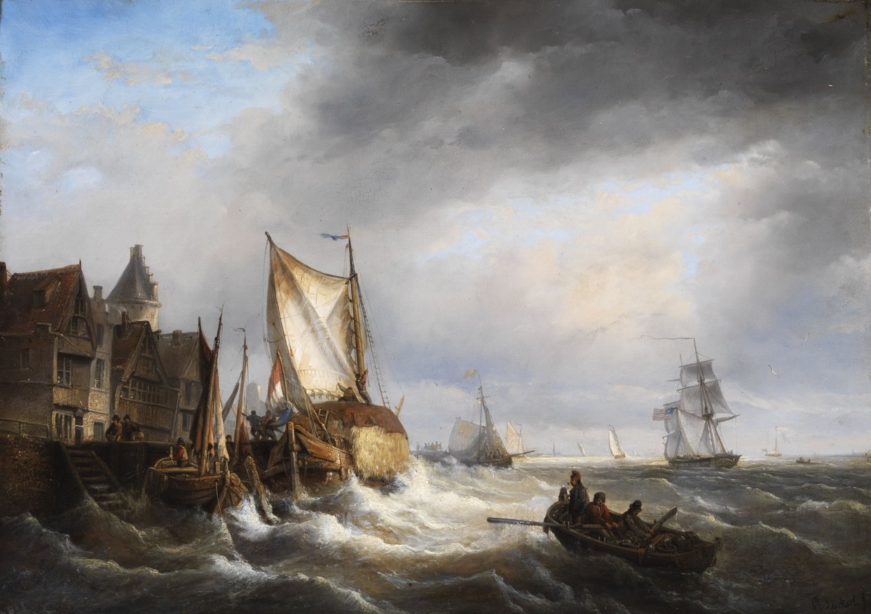 Portinngang når havet er stormfullt. av Charles Henri Joseph Leickert
