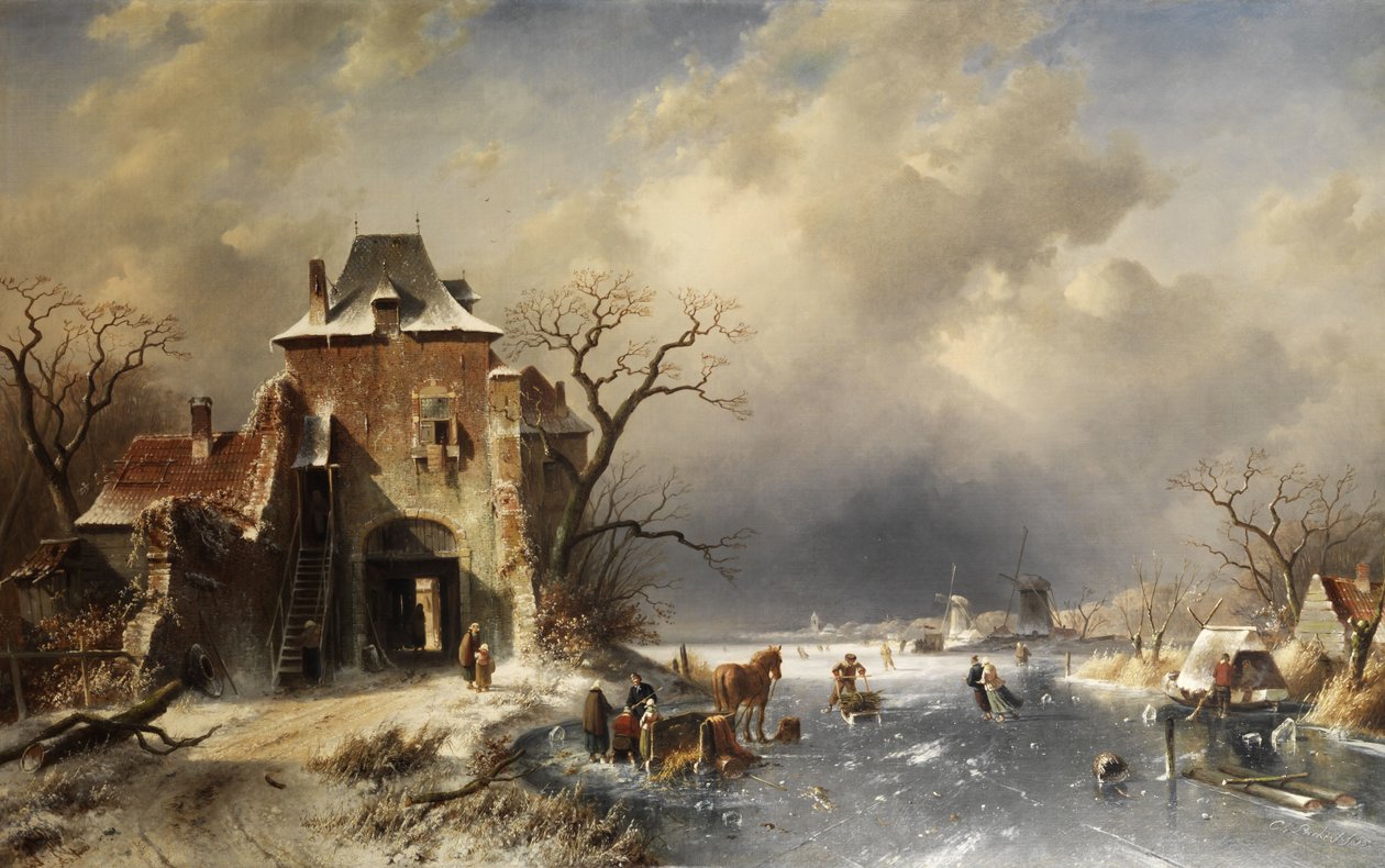 Nederlandsk vinterlandskap av Charles Henri Joseph Leickert