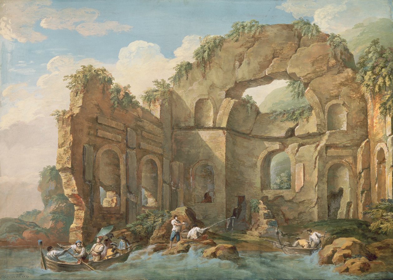 Arkitektoniske ruiner, 1771 (gouache) av Charles Louis Clerisseau