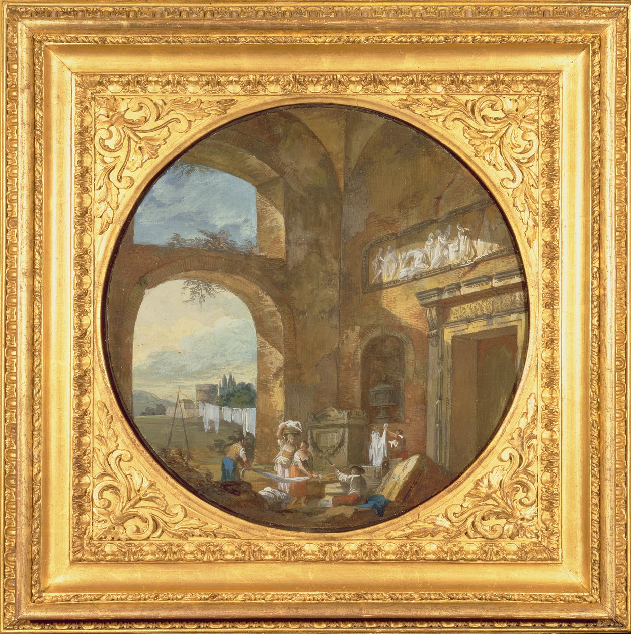 Interiør av en antikk ruin, med vaskerier, 1763 av Charles Louis Clerisseau