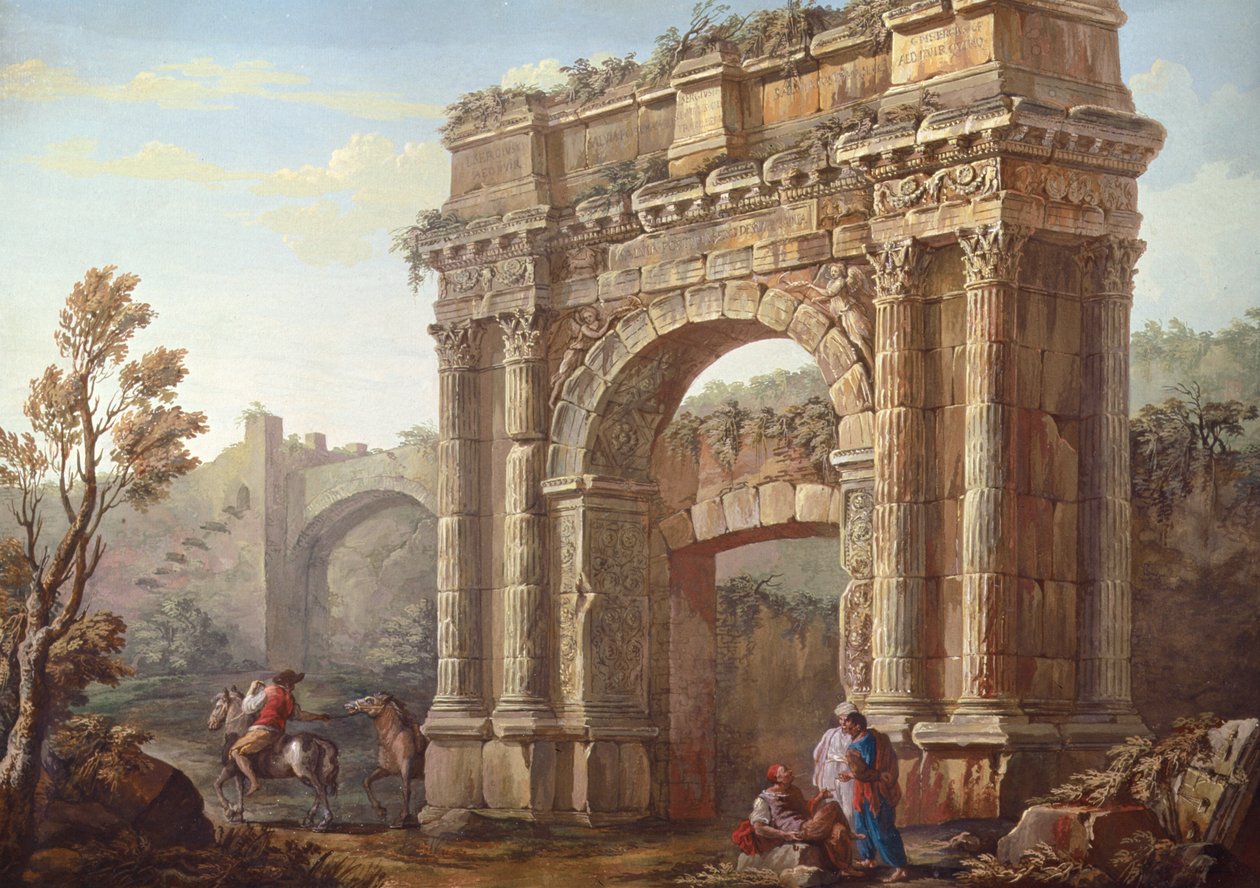 Bønder i nærheten av Sergius-buen ved Poia av Charles Louis Clerisseau