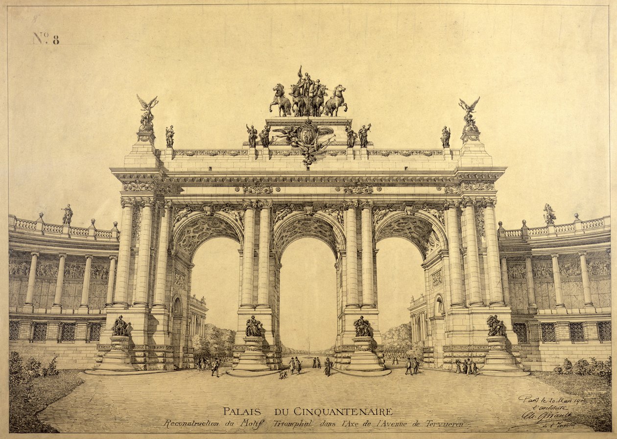 Triumfbuen til Palais du Cinquantenaire, Brussel, 1906 av Charles Louis Girault