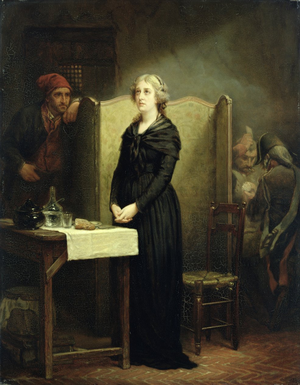 Dronning Marie Antoinette i Conciergerie: Bønnebordet, 1856-57 av Charles Louis Lucien Muller
