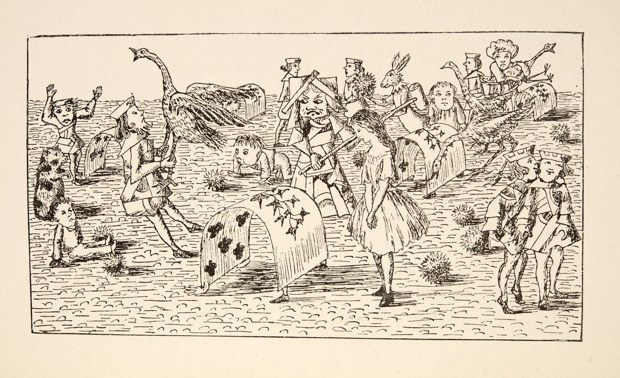 Alice and the Red Queen spiller krokket, illustrasjon fra Alice