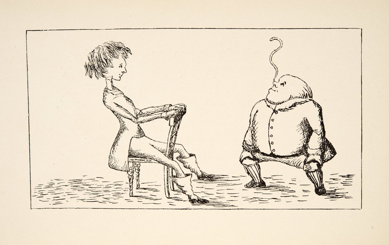 Far William balanserer en ål på nesen, illustrasjon fra Alices Adventures Under Ground, pub. 1886 (faksimile) av Charles Lutwidge Dodgson
