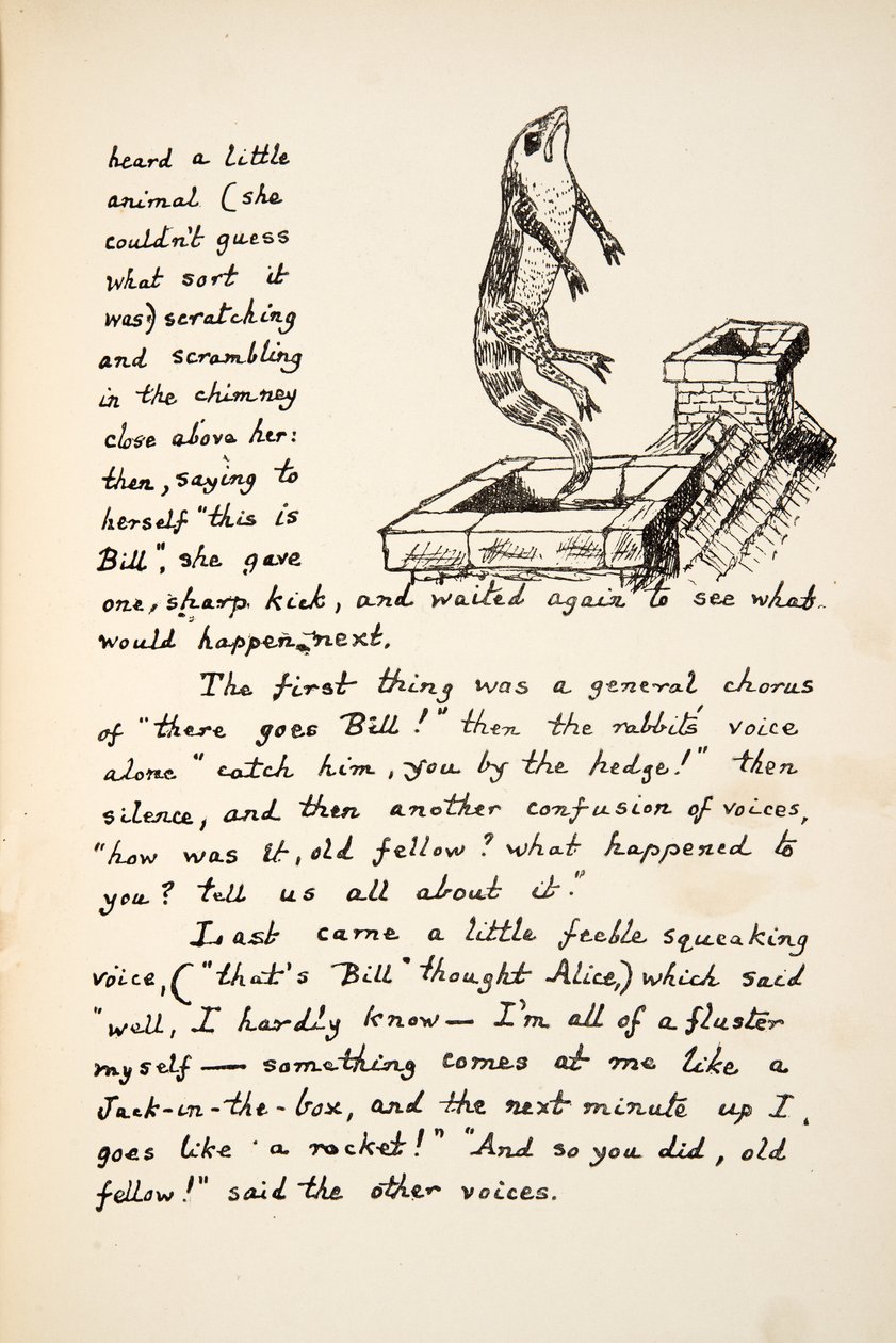 Der går Bill, illustrasjon fra Alices Adventures Under Ground, pub. 1886 (faksimile) av Charles Lutwidge Dodgson